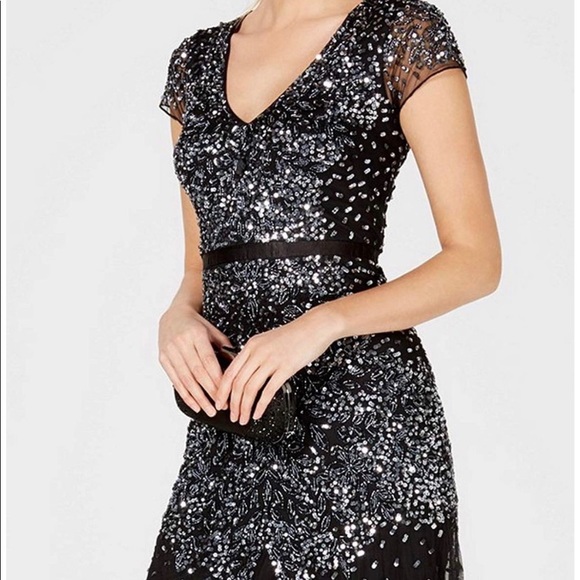 Adrianna Papell Plus size beaded cap sleeves gown - Picture 6 of 13